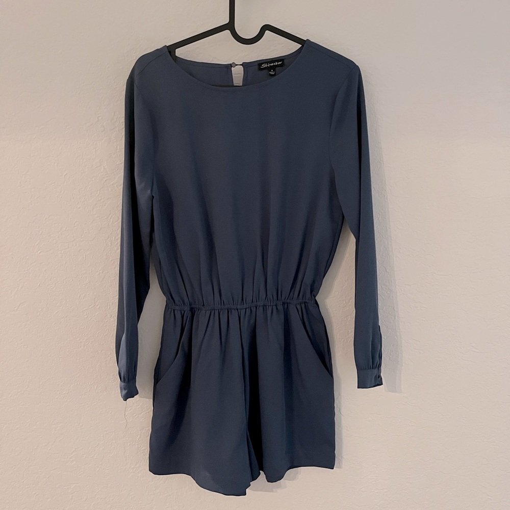 Blue long-sleeve shorts romper